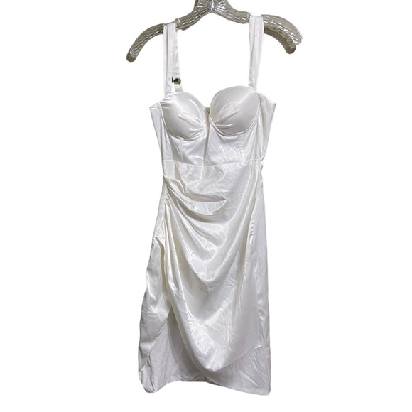 NEW LEAU SZ SM HALO SATIN BUSTIER DRESS WHITE - Picture 3 of 7